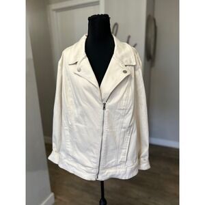 Chicos Stretch Twill Moto Jacket Natural Cream Off White Zip Size 3 US 16/18 NEW